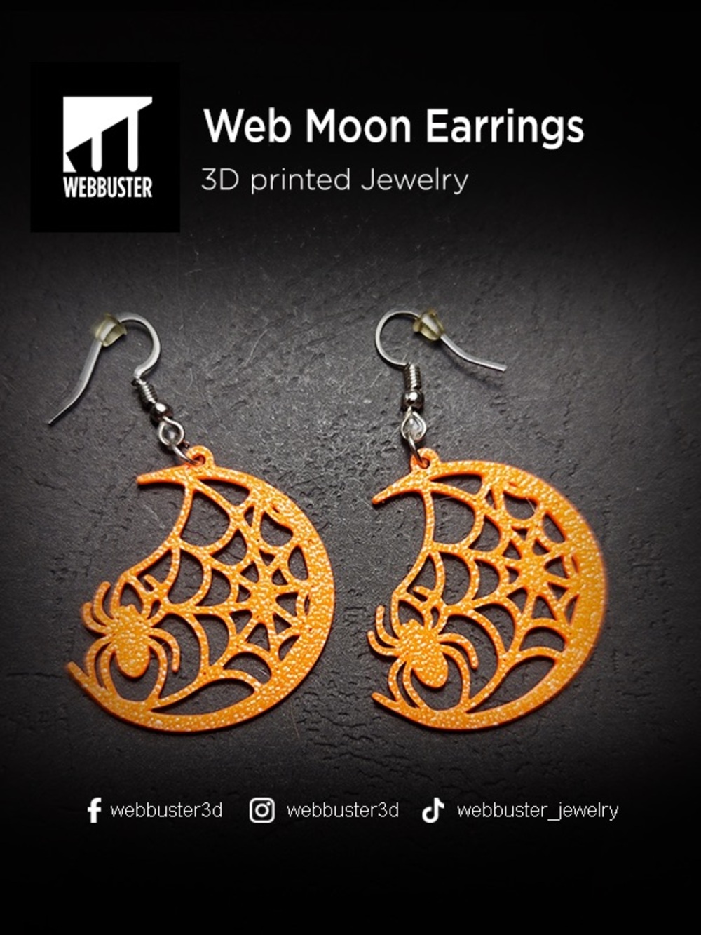 Orange Earrings - 3D Printed Crescent Spider Jewelry